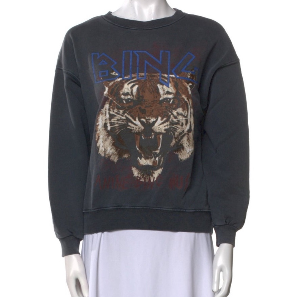 Anine Bing Black Tiger Graphic Crewneck Sweater